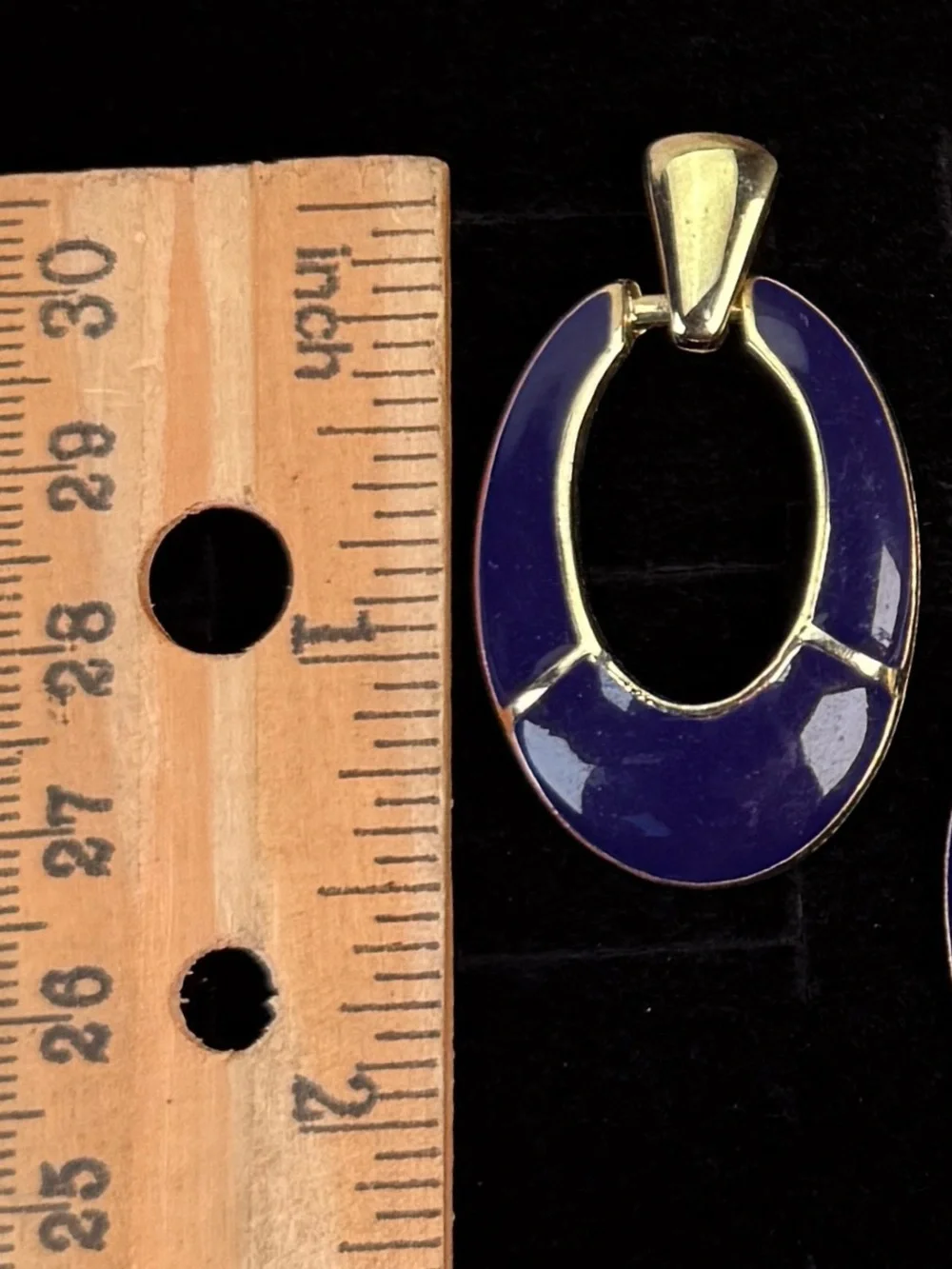Vintage Goldtone and Purple Bluish enamel pierced Earrings